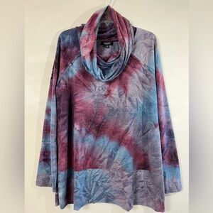Gigio USA Women’s Tie Die Cowl Turtle Neck Top Sweatshirt Long Sz M Blue Purple